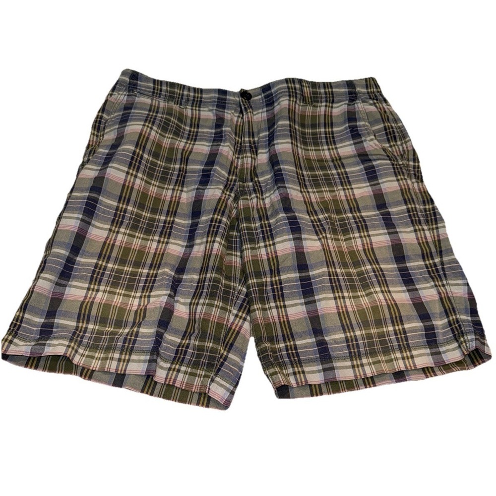 GAP Men's Multicolor Plaid Flat Front Chino Cotton Shorts Size 38 Beige Blue.‎